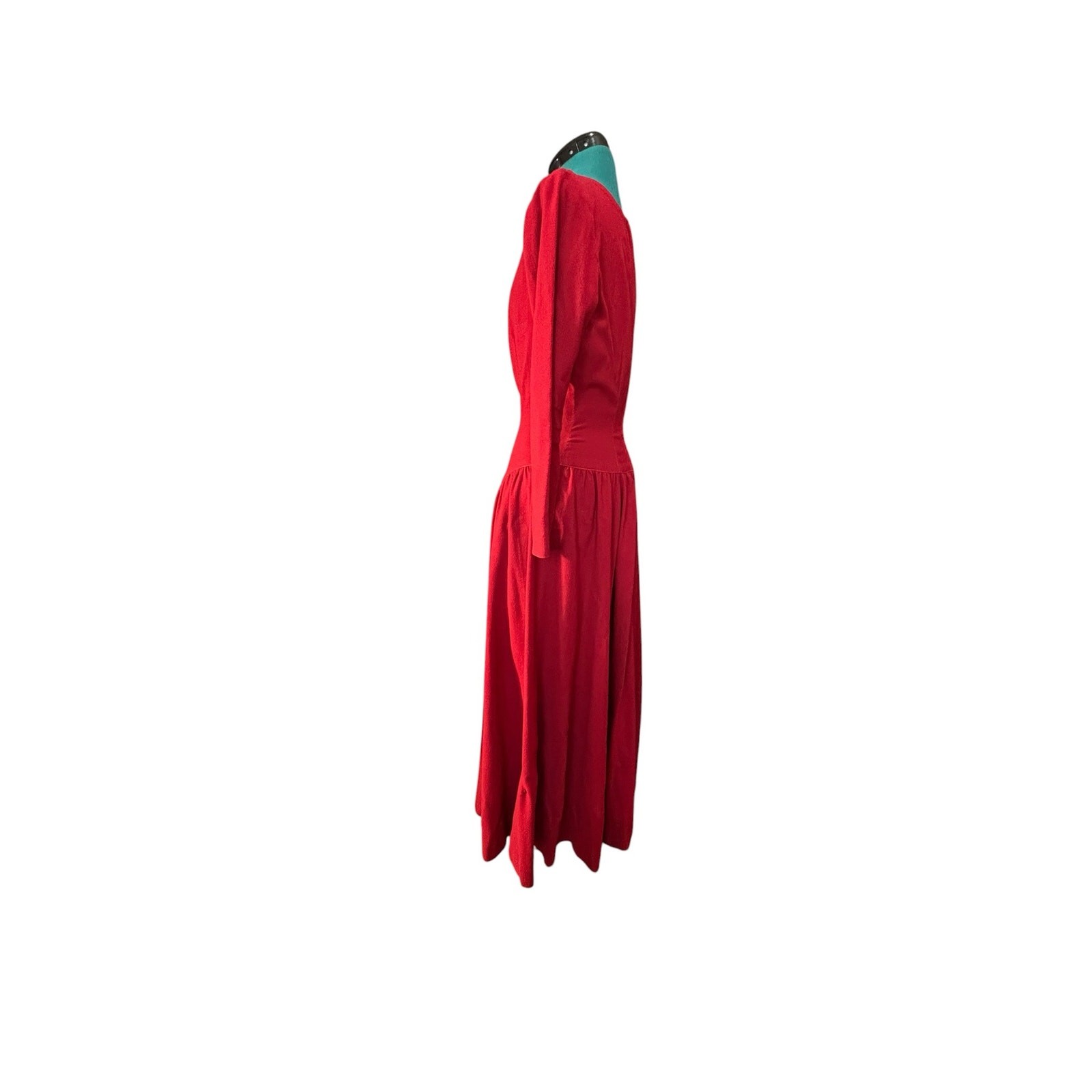 40s Red Wool Siren Dress Pointed Waist Dramatic Old Hollywood Mended 38 Bust