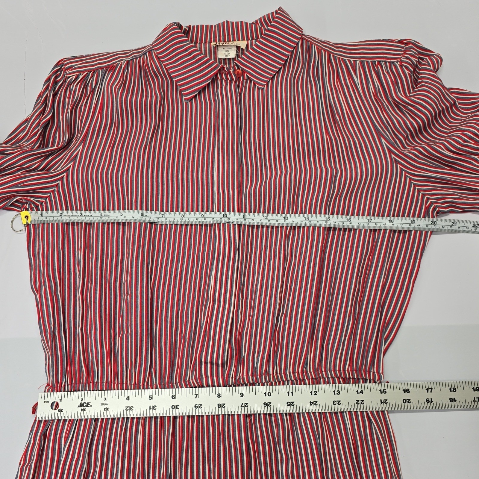 Vintage Katie MFG Red White Blue Striped Secretary Midi Dress Womens 80s