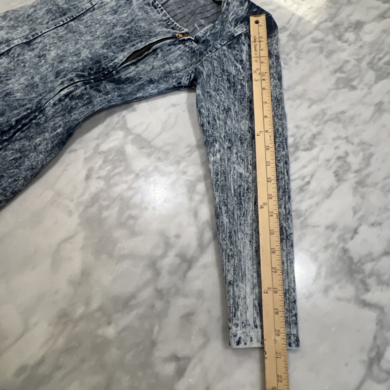 Vintage Paris Blue Dress Small Acid Wash Denim Full Zipper Long Sleeve Bodycon