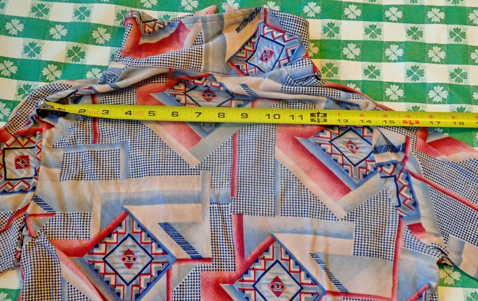 Vtg 70s Hilton Head Sportswear Womens M Disco Shirt Geometric Abstract Art Print