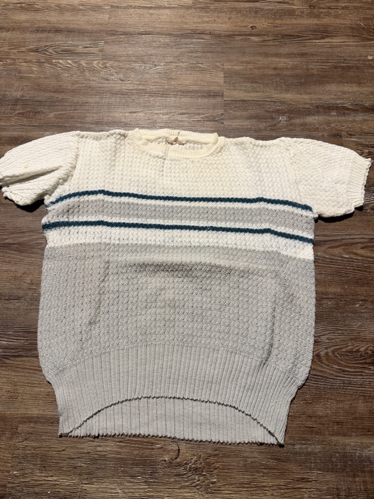 Vintage 50s 60s Penney’s Short Sleeve Striped Waffle Knit Cotton Shirt Medium
