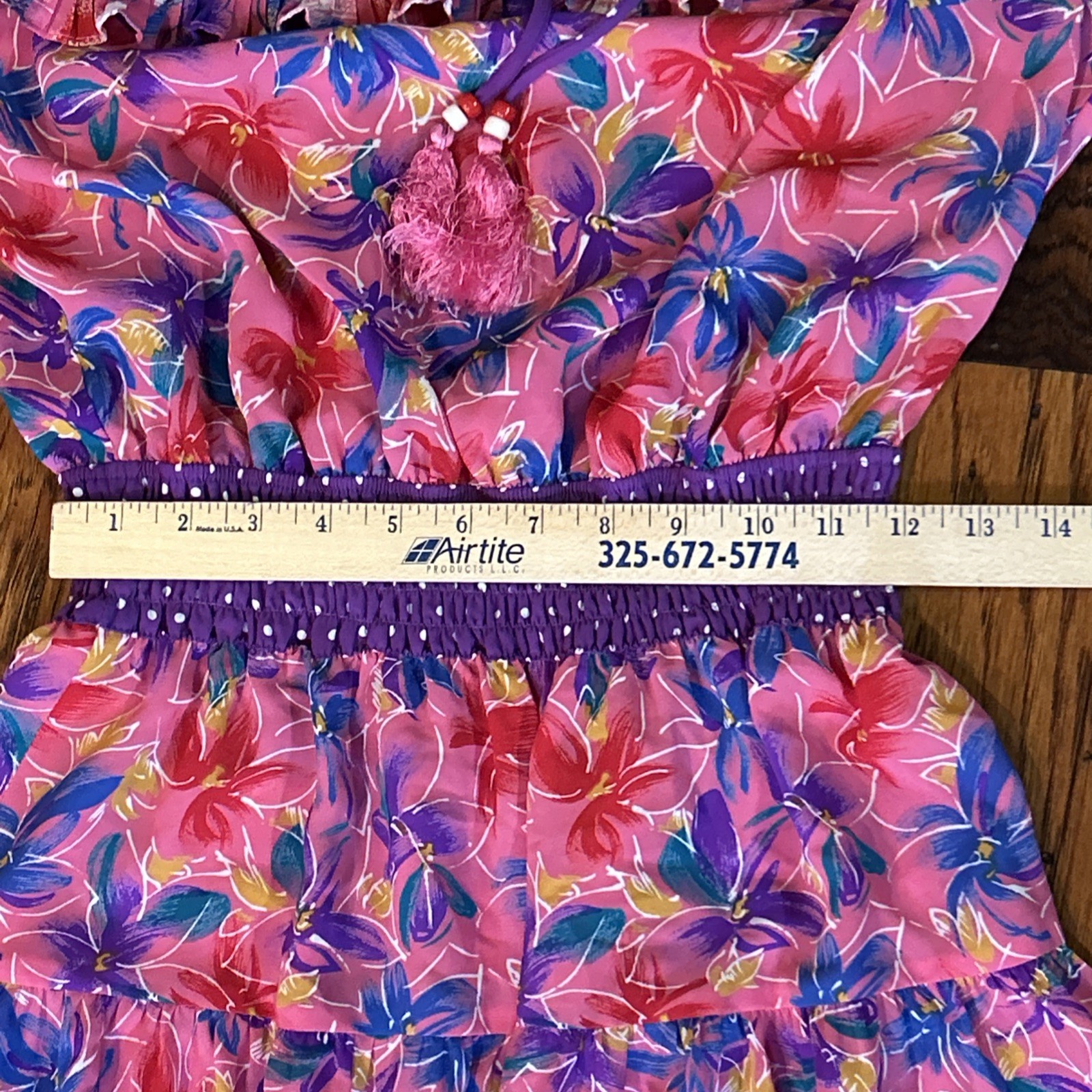 Vintage Lachine Hong Kong Pleated Ruffle Pink Purple Long Sleeve Dress P Small
