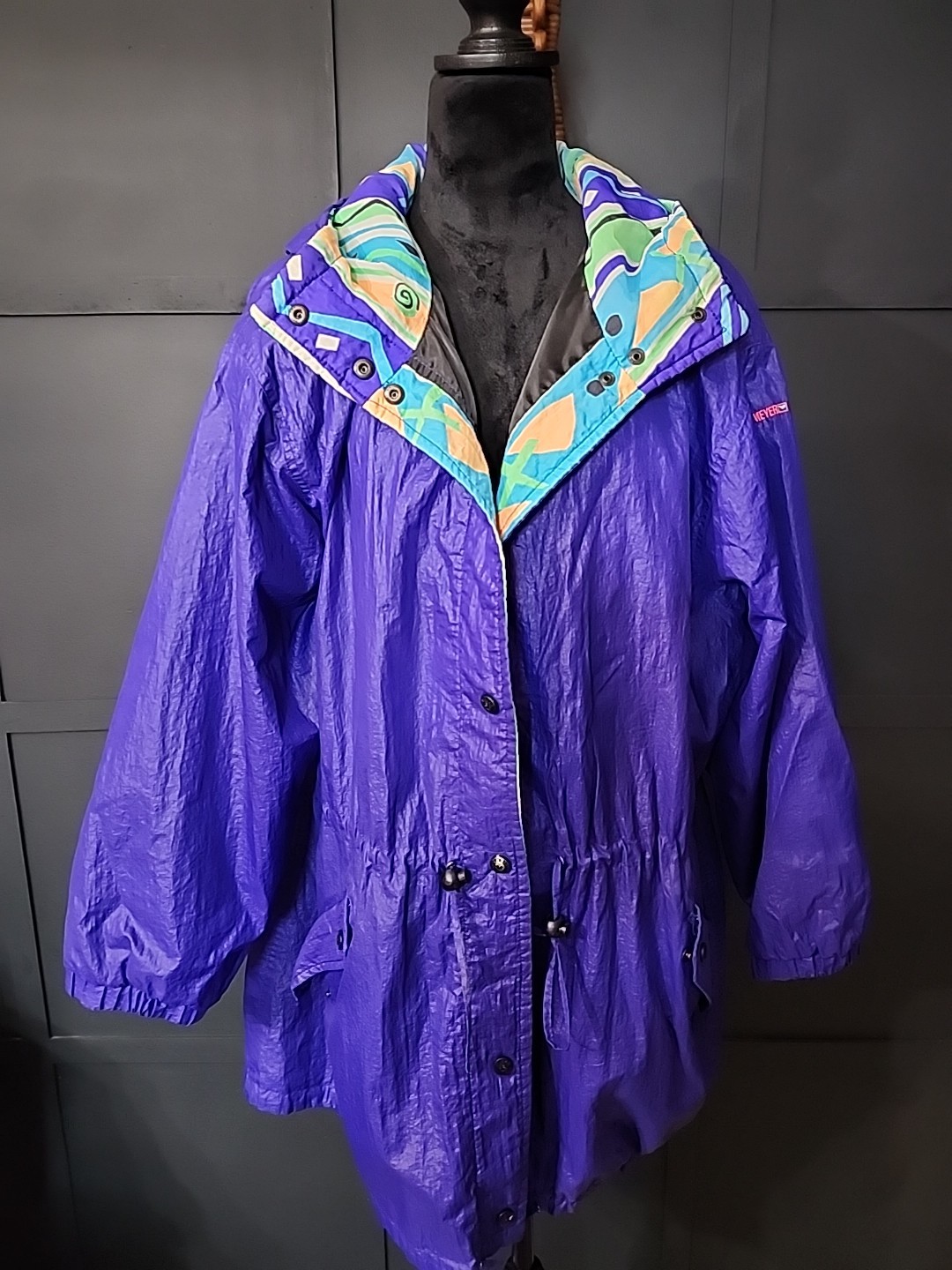 Vintage Obermeyer Wind Breaker Jacket 1980s Purple And Neon Abstract Snaps…