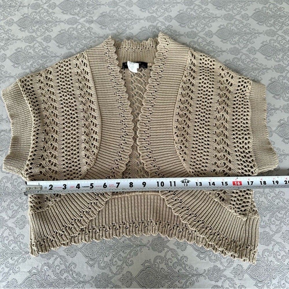Vintage Robbie Bee Crochet Bolero Cardigan Sweater Cream Short Sleeve Sz 12
