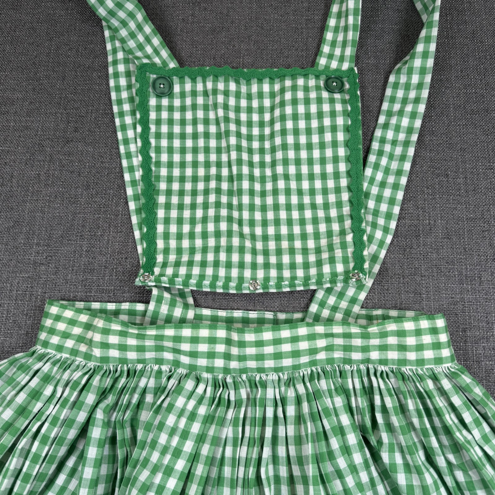 Handmade VTG Green White Gingham Pinafore Dress Womens Small Cottage Core Dance