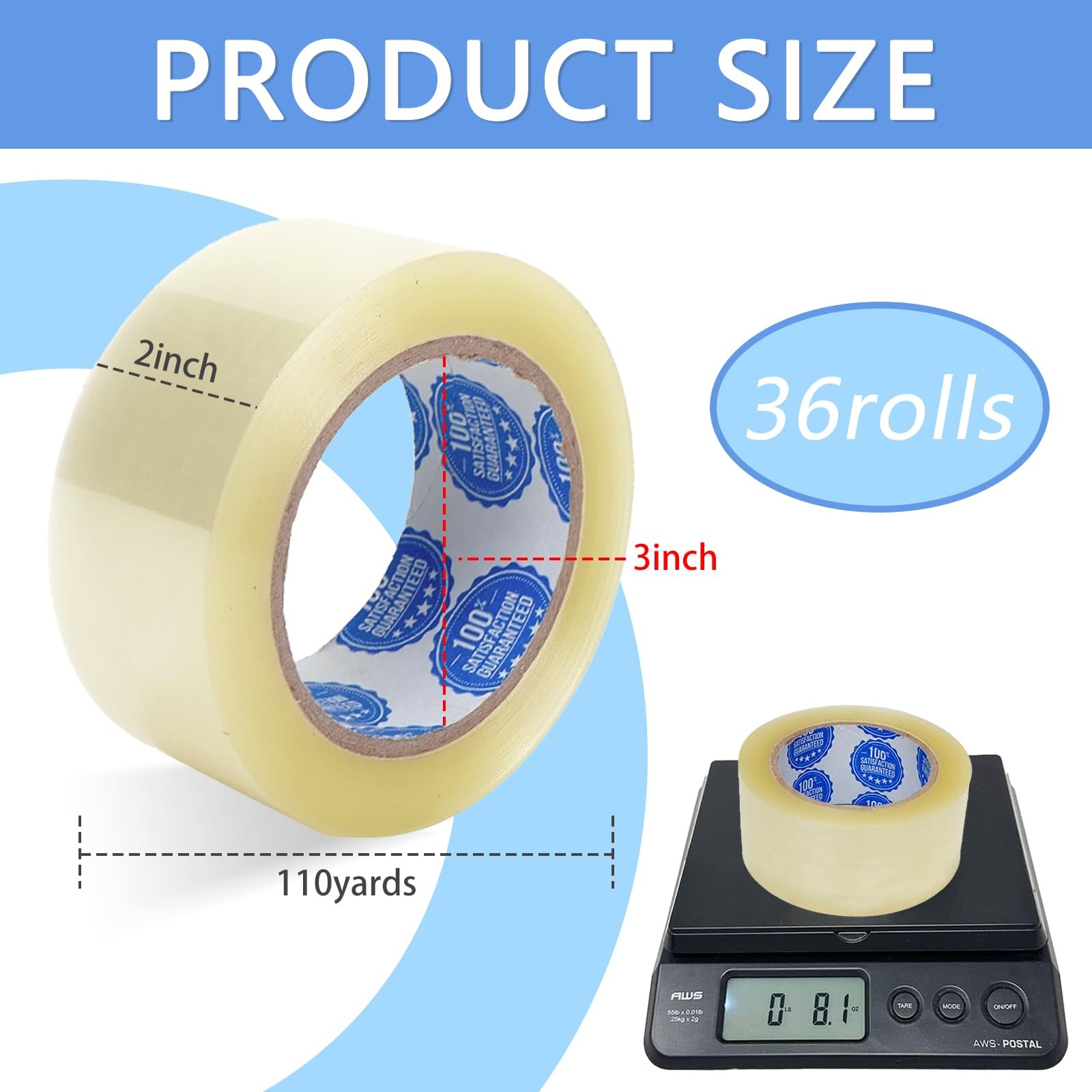 110 Yards Extra Long Packing Tape 36 Rolls Clear 2 Inch Heavy Duty Shipping Movi