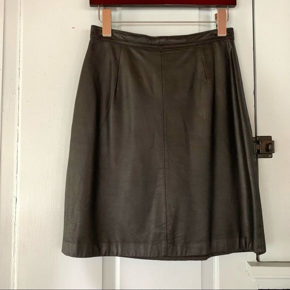 Vintage Nordstrom Leather Skirt Black BP Brass Plum Small Short Pencil