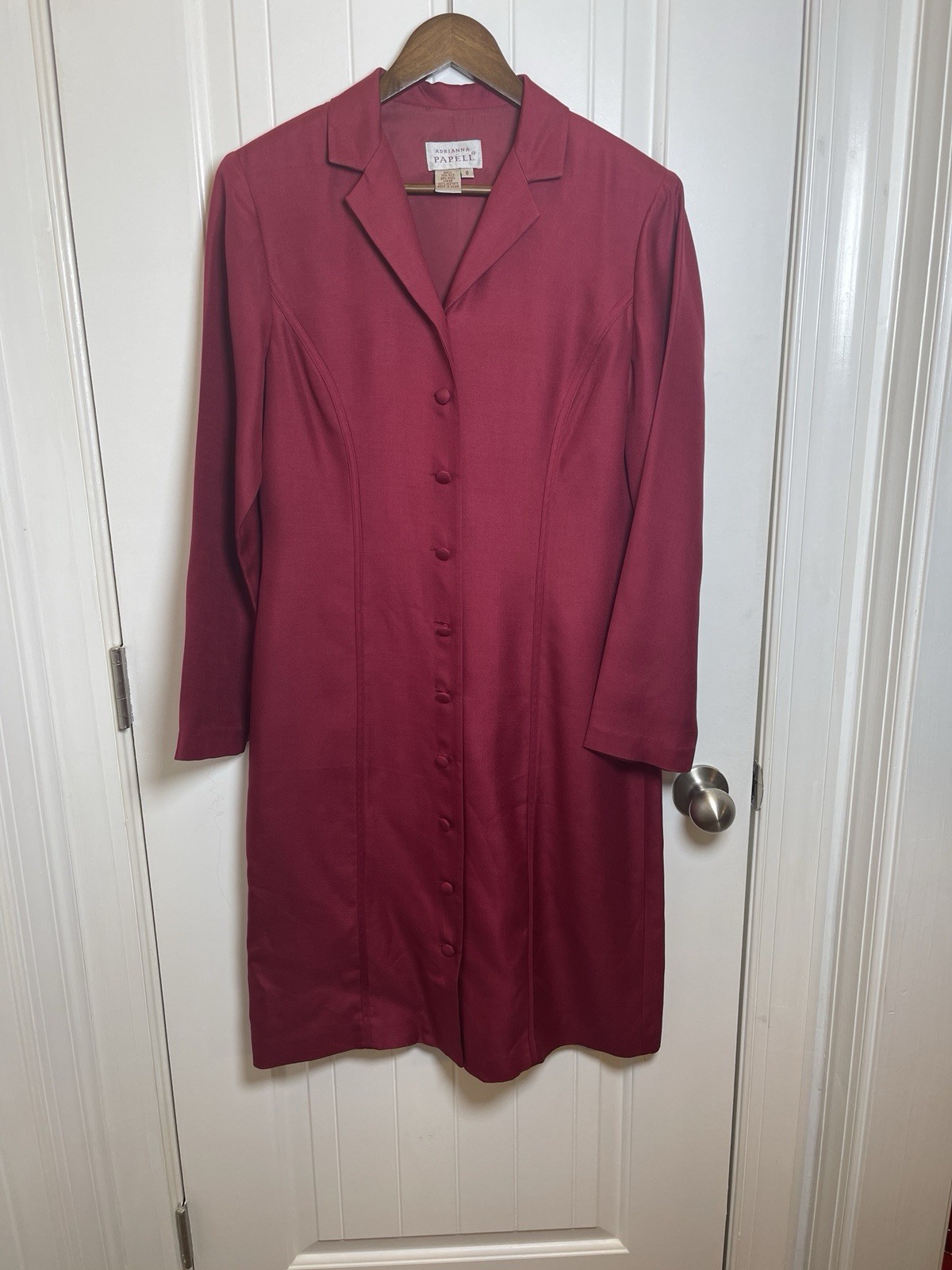 Adrianna Papell Vintage Silk Wool Shirt Dress Size 8 Burgundy Button Front