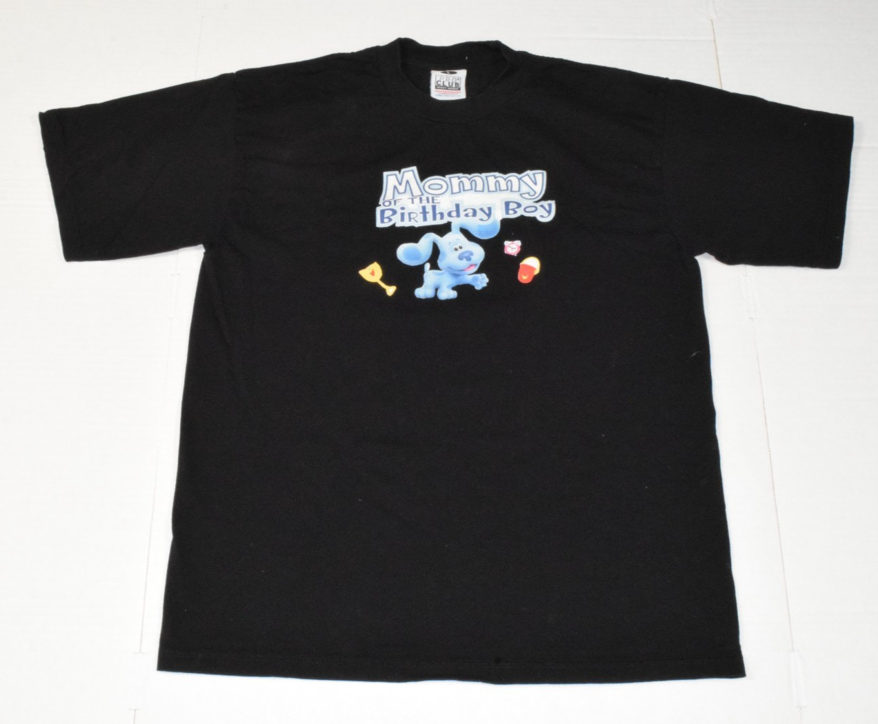 VTG T-Shirt Pro Club Size M/L 90s Mommy of Birthday Boy Blues Clues Black Tee
