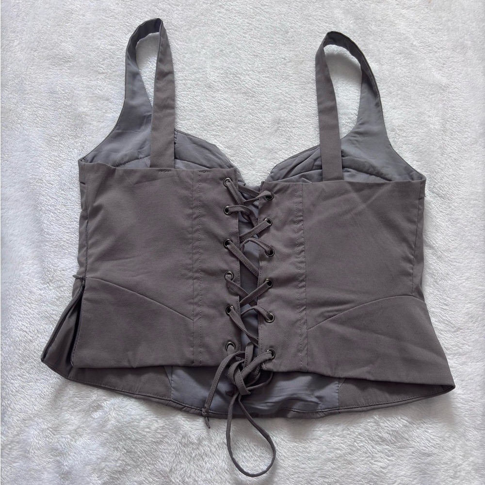 L.A. Hearts Corset Top Lace Up Back Sleeveless Gray Fitted Size M