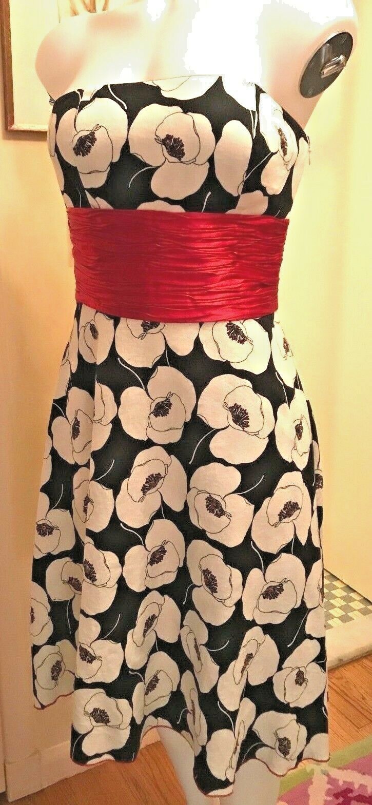 VINTAGE Lyndia by Lyndia Procanik Ivory, RED, Floral Lined Strapless Dress-6