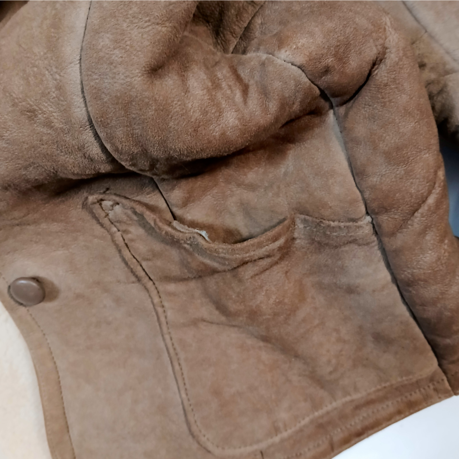 Knight Tailors Shearling Sheepskin Coat Womens 34 XS Brown Suede Vintage 70s 80s