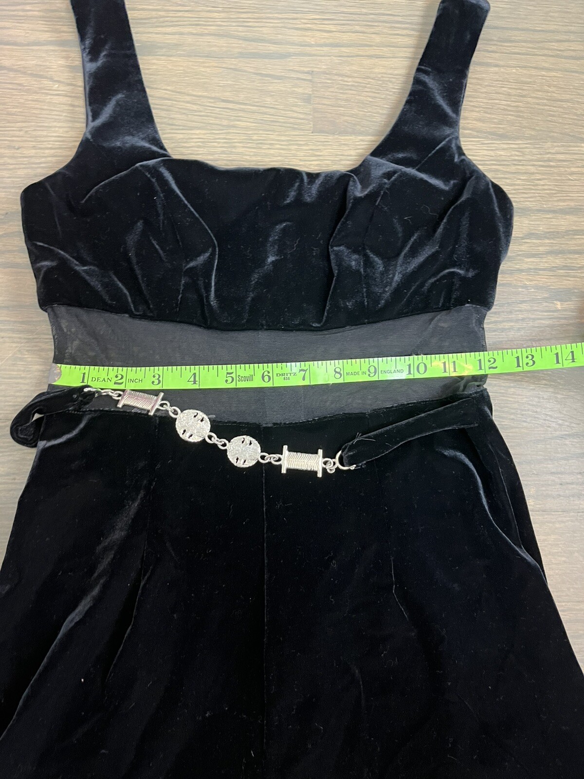 Vintage Cache Velvet Jumpsuit Brocade Jacket Set 6 Black Silver Mesh Midriff