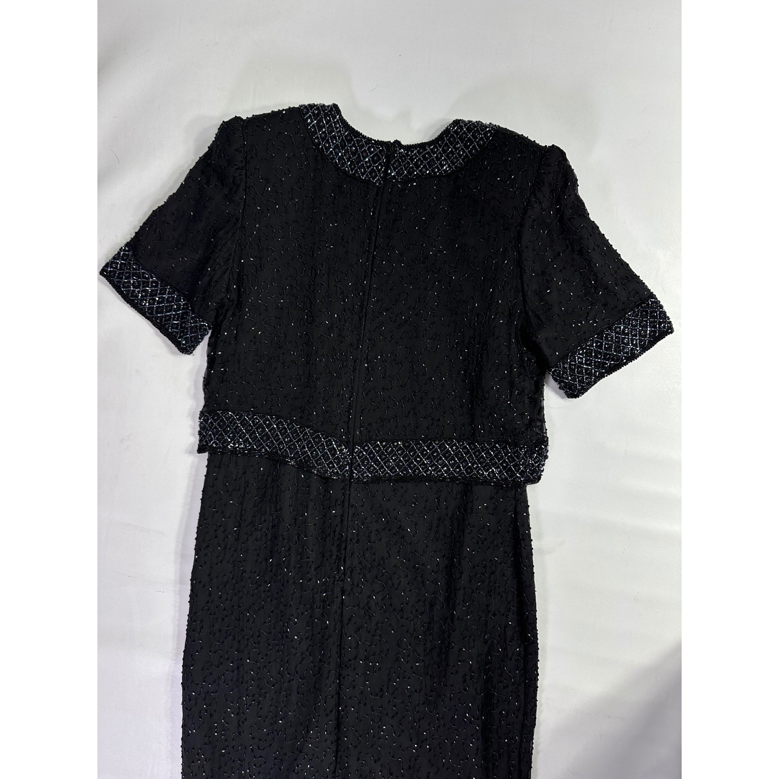 Brilliante by JA Black 100% Silk Beaded Maxi Dress Vintage 90s Formal Gown Sz M