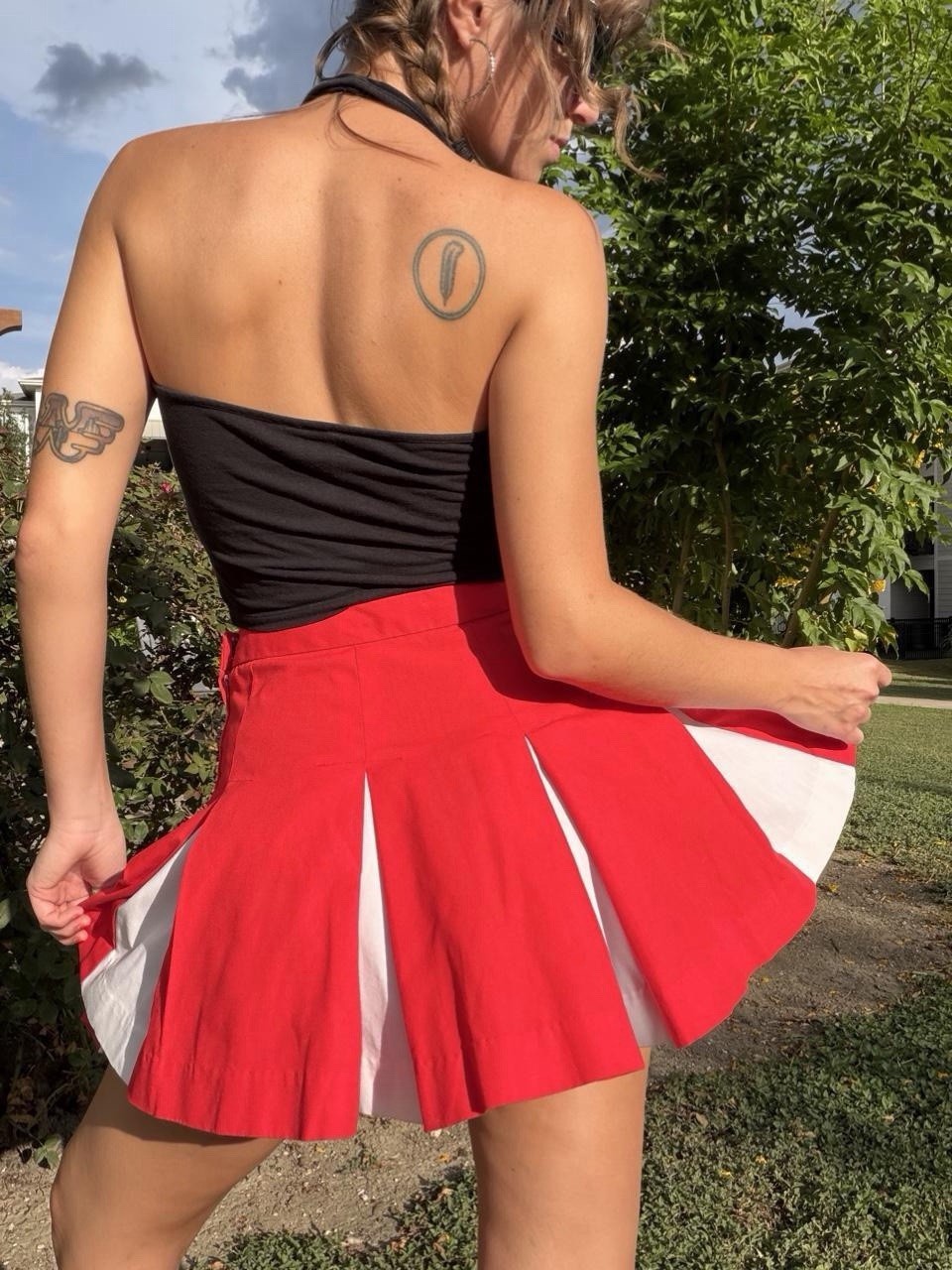 Vintage 70s Handmade Red Mini Cheer Skirt Preppy Sporty Retro 26” Small