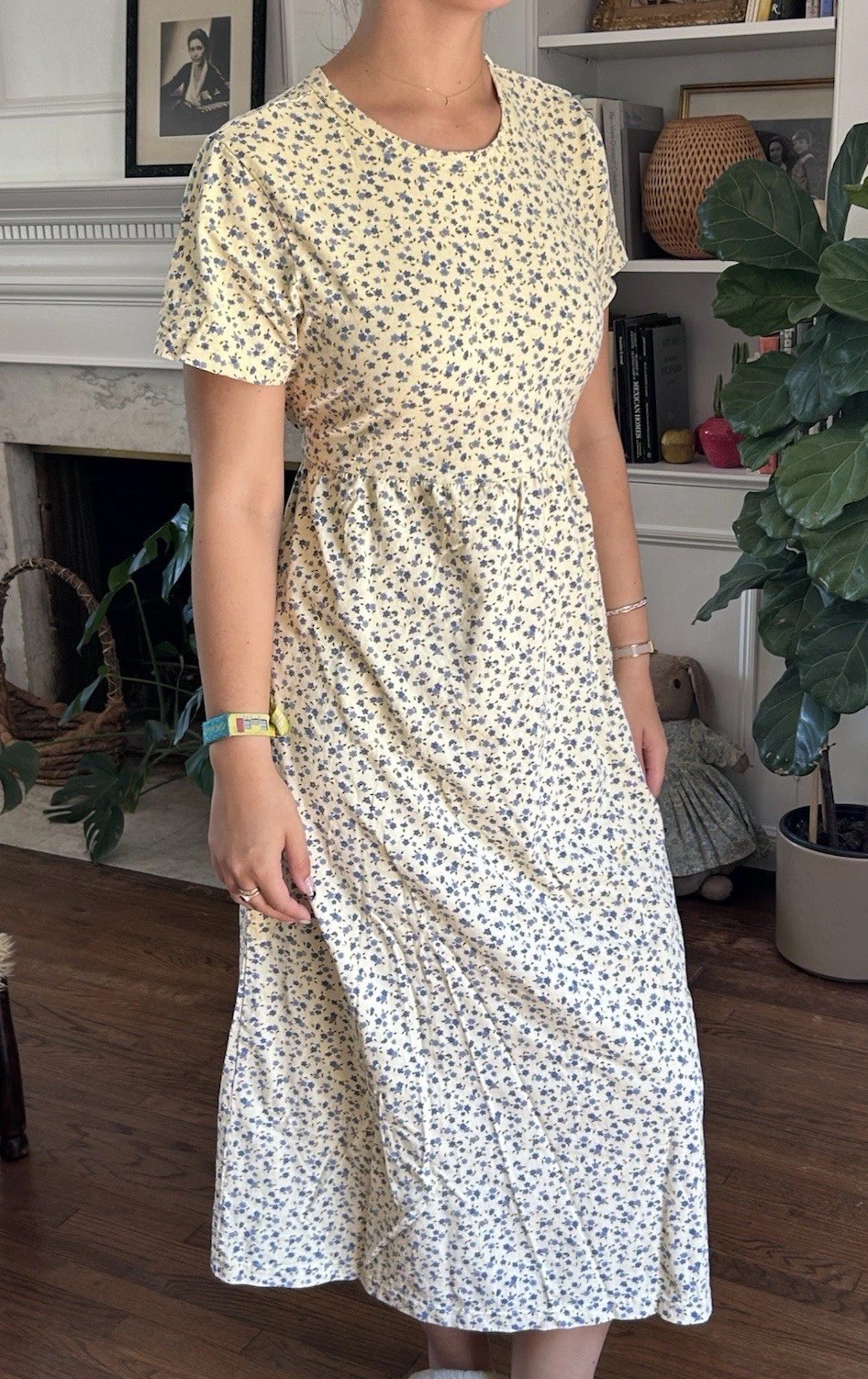 Vintage 90s CMI M Floral Maxi Dress 100% Cotton Ditsy Cottage Prairie Yellow