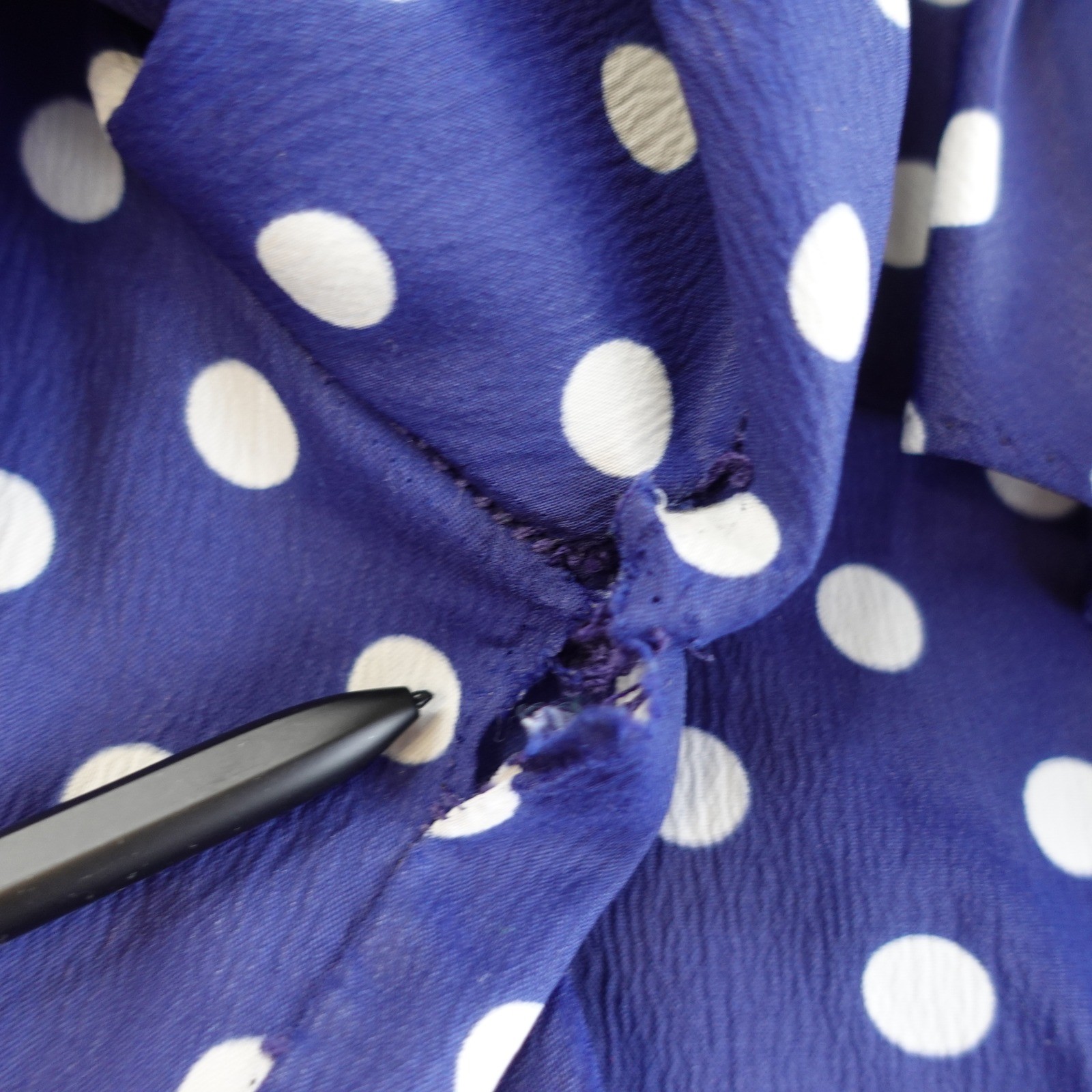 Vtg 70s Polka Dot Blouse Womens M Blue White Ruffle Collar Bell Sleeve Retro Top