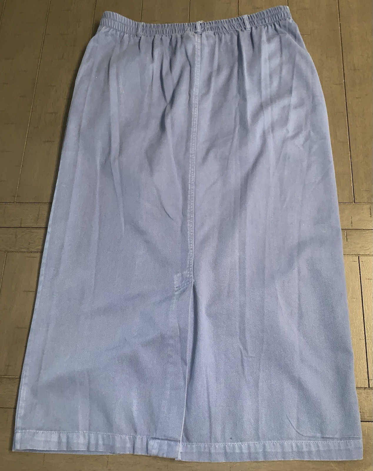 A1 80s SMALL CAPACITY MAXI COTTON BLUE SKIRT FRONT BUTTON STRETCH COTTAGE CORE