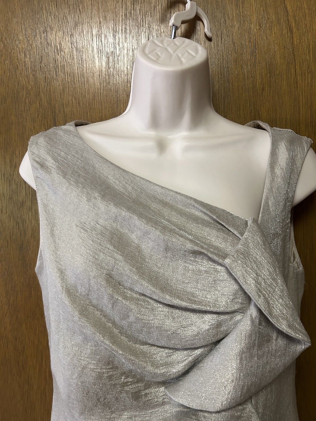 Vintage Y2K Suzi Chin Dress 10P 10 Pet Champagne Metallic Cascade front USA G25