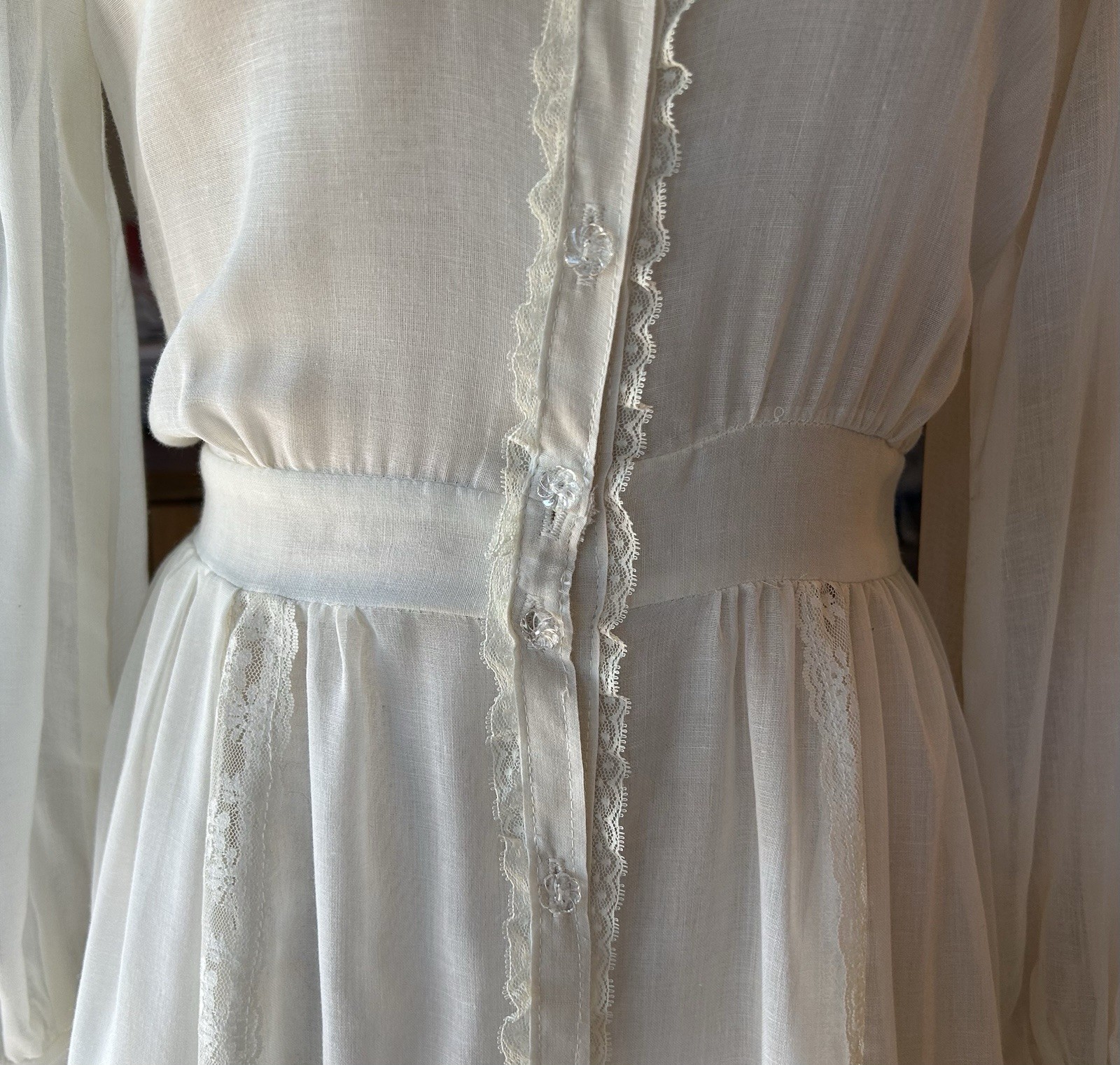 VTG GUNNE SAX By Jessica Ivory Sheer Dress 70’s Lace Cottagecore Prairie Sz. 9