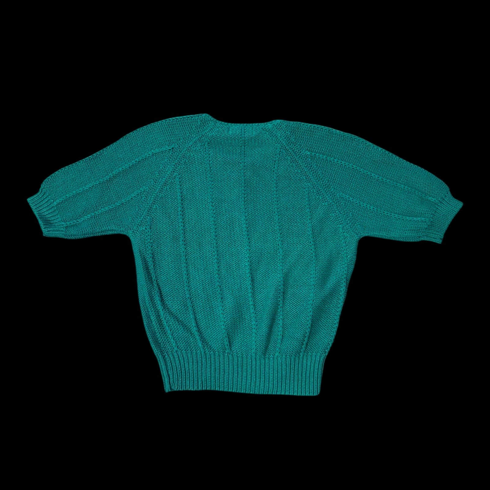 Vintage Green Knit Sweater Medium Short Sleeve Hong Kong Yarnworks 1980s Retro