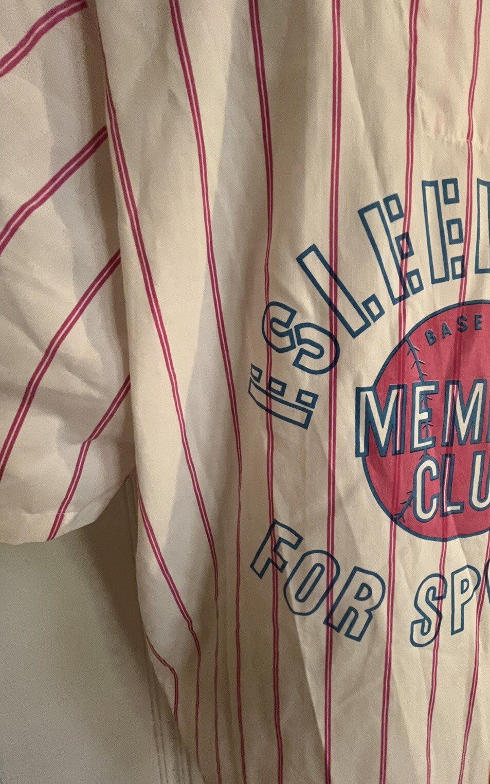 Vintage 90s Esleep Shirt One Size Fits All Baseball Pink Striped Baseball