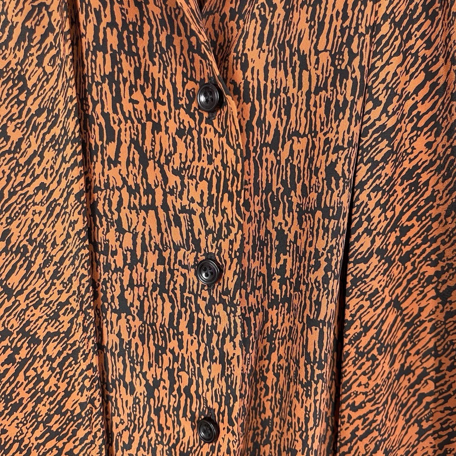 Vintage Bleyle 70s Secretary Blouse Pussybow Bark Print USA Made 6 Office Siren