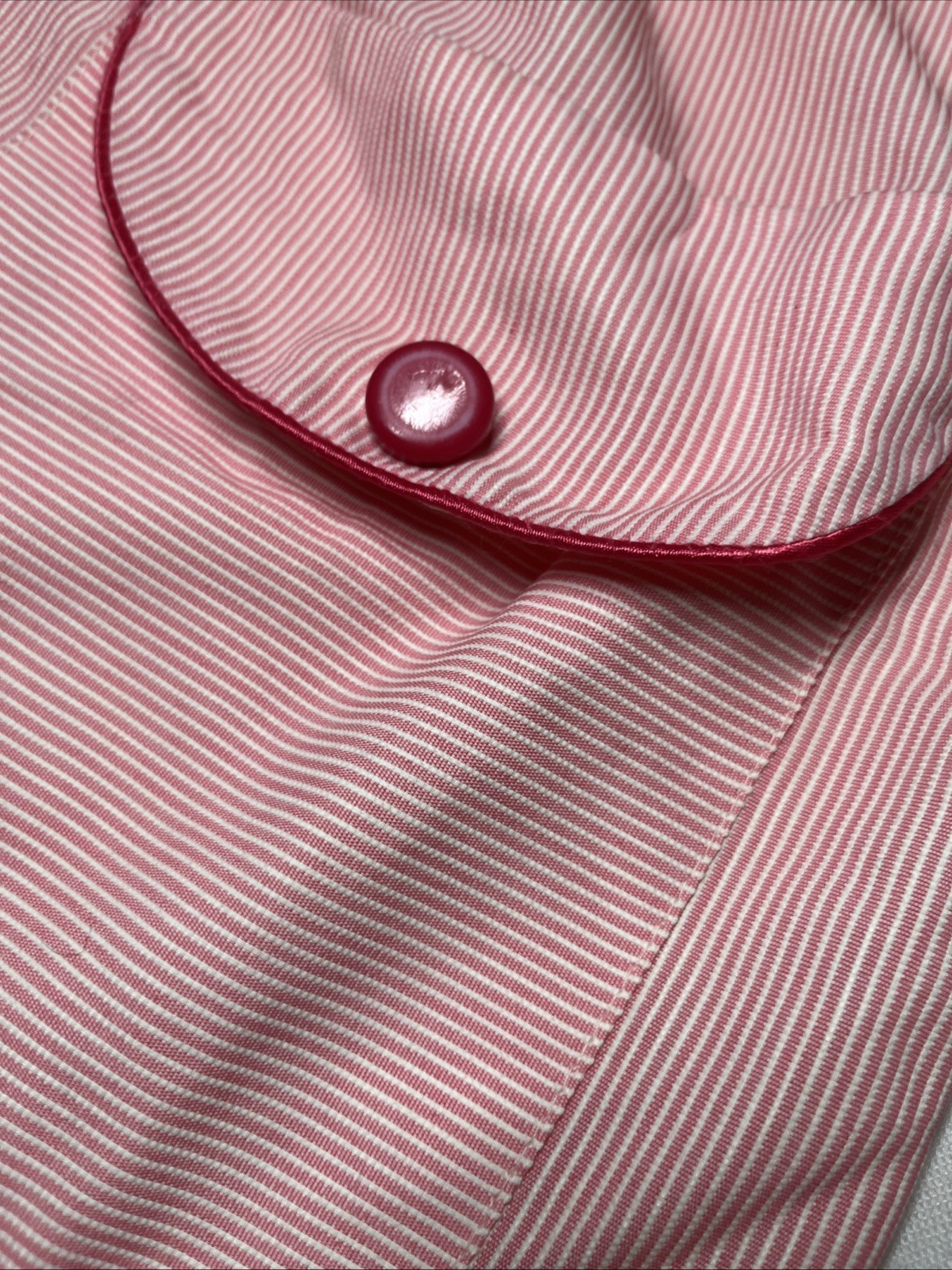 Vintage Paulette New York Pink Striped Nightgown Button Up House Dress Embroider