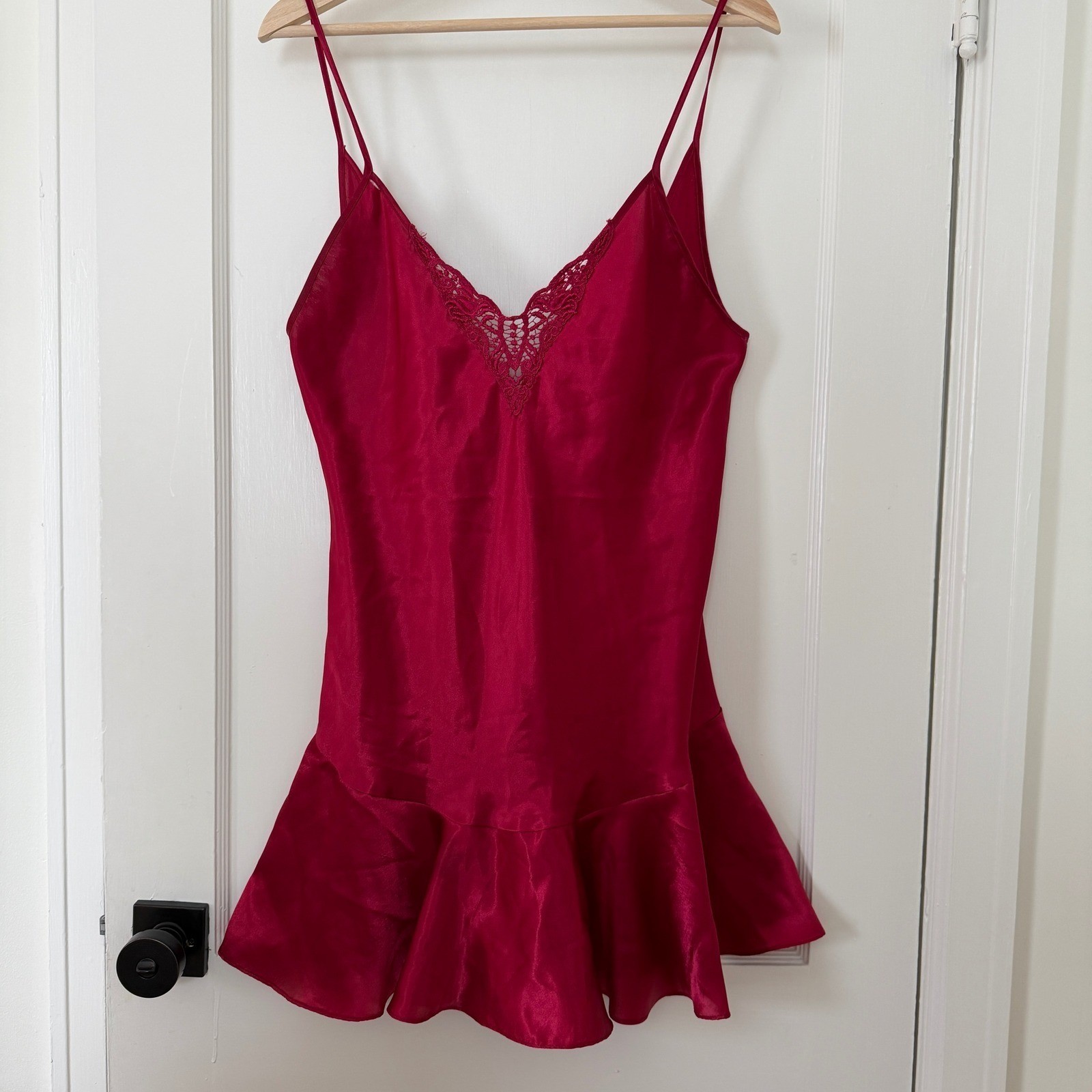 Vntg Intimate Affair Red Satin Lace Trim Nightgown Slip Dress L: Boho, 90’s