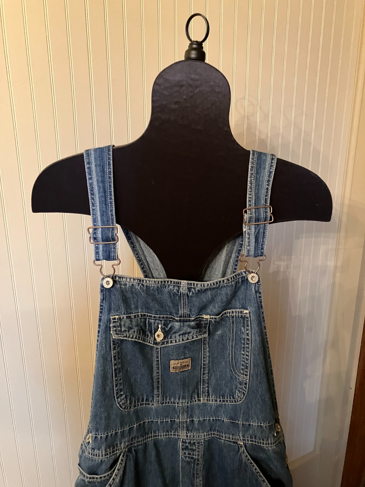 VINTAGE~OLD NAVY ~Carpenter Blue Cotton Denim Bib Overalls~Wide Leg~FARM CORE~XL