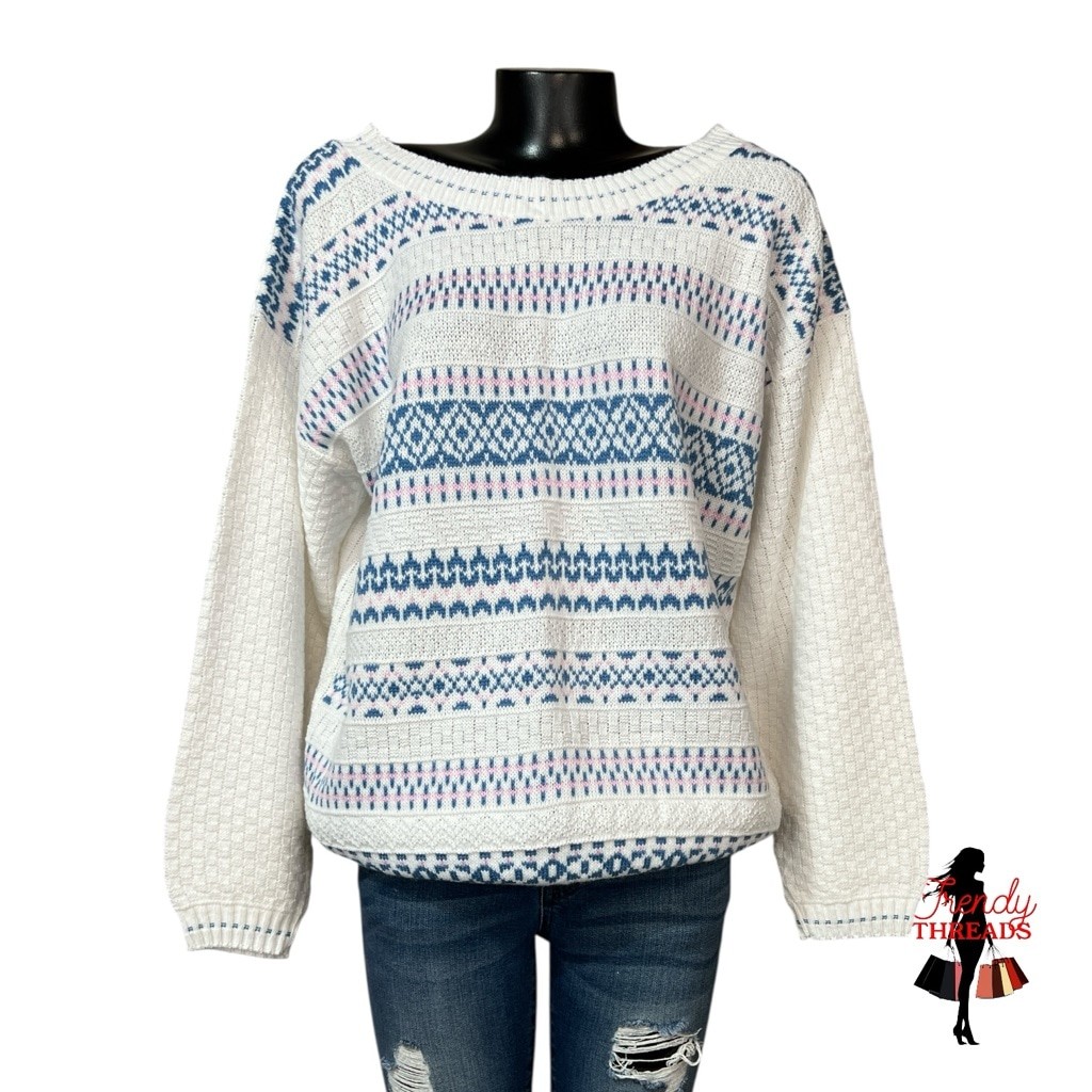 Adele Knitwear VINTAGE Sweater Large XL Boatneck Retro Fall Argyle Cottage Boho