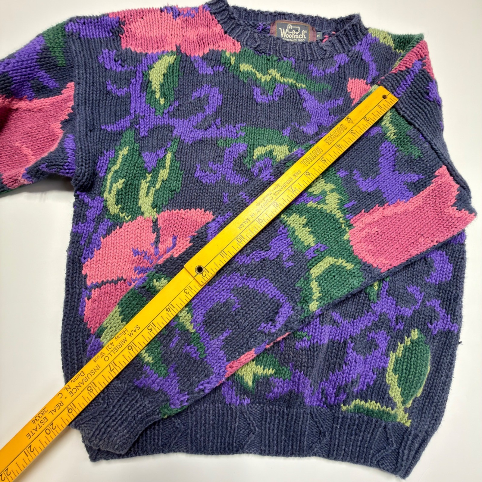 Woolrich Floral Hand Knit Wool Sweater Women’s Small Vintage Cottagecore Chunky