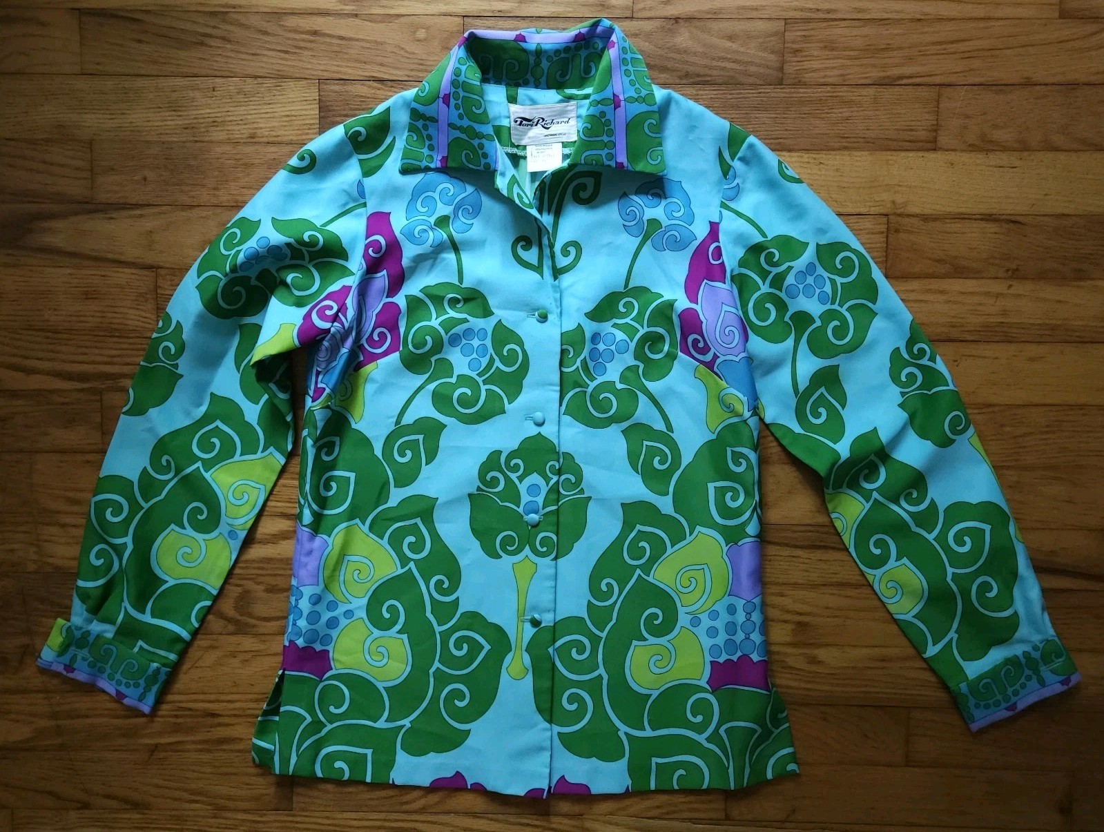 Vintage 60s 70s Tori Richard Honolulu Women’s Hawaian Aloha Print Shirt Colorful