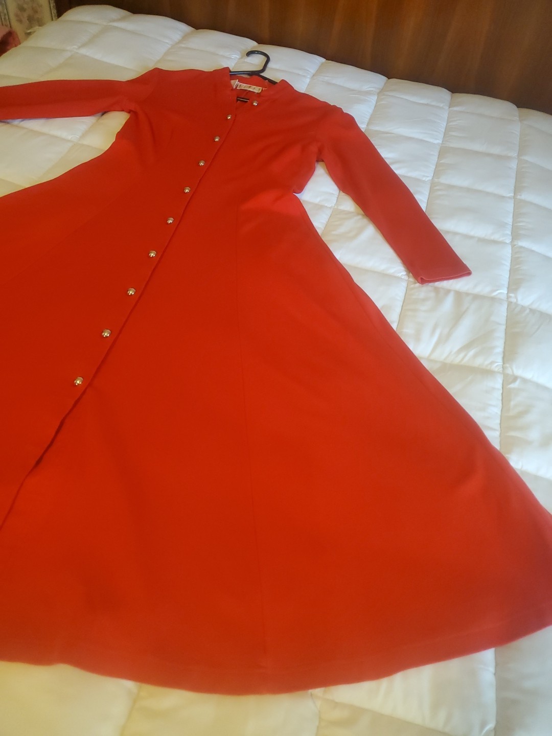 Vintage 1980s Christmas Red Dress Long 100% Cotton Sz 10 Silver Button Ann Tjian