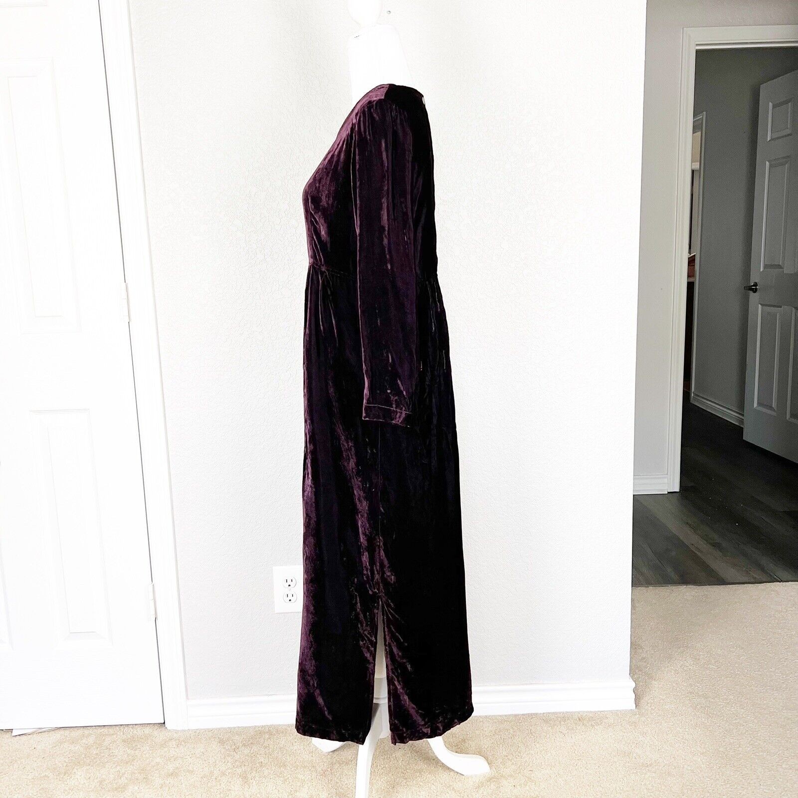 Vtg 90s Whimsigoth Earth Song Velvet Maxi Dress Witchy Dark Purple Sz 8P Petite