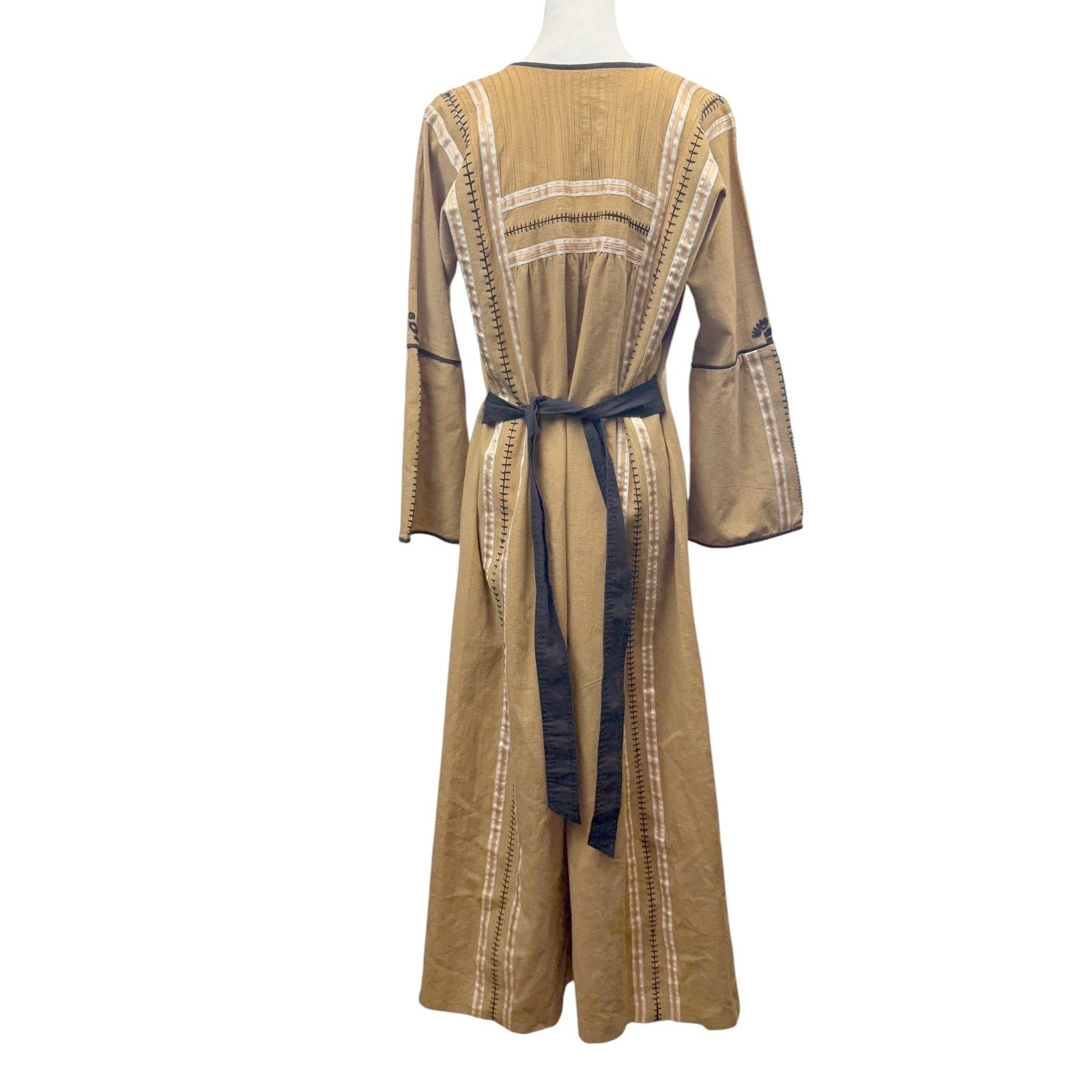 Josefa Vintage 70s 100% Cotton Long Kaftan Maxi Dress Size M Yellow Embroidered