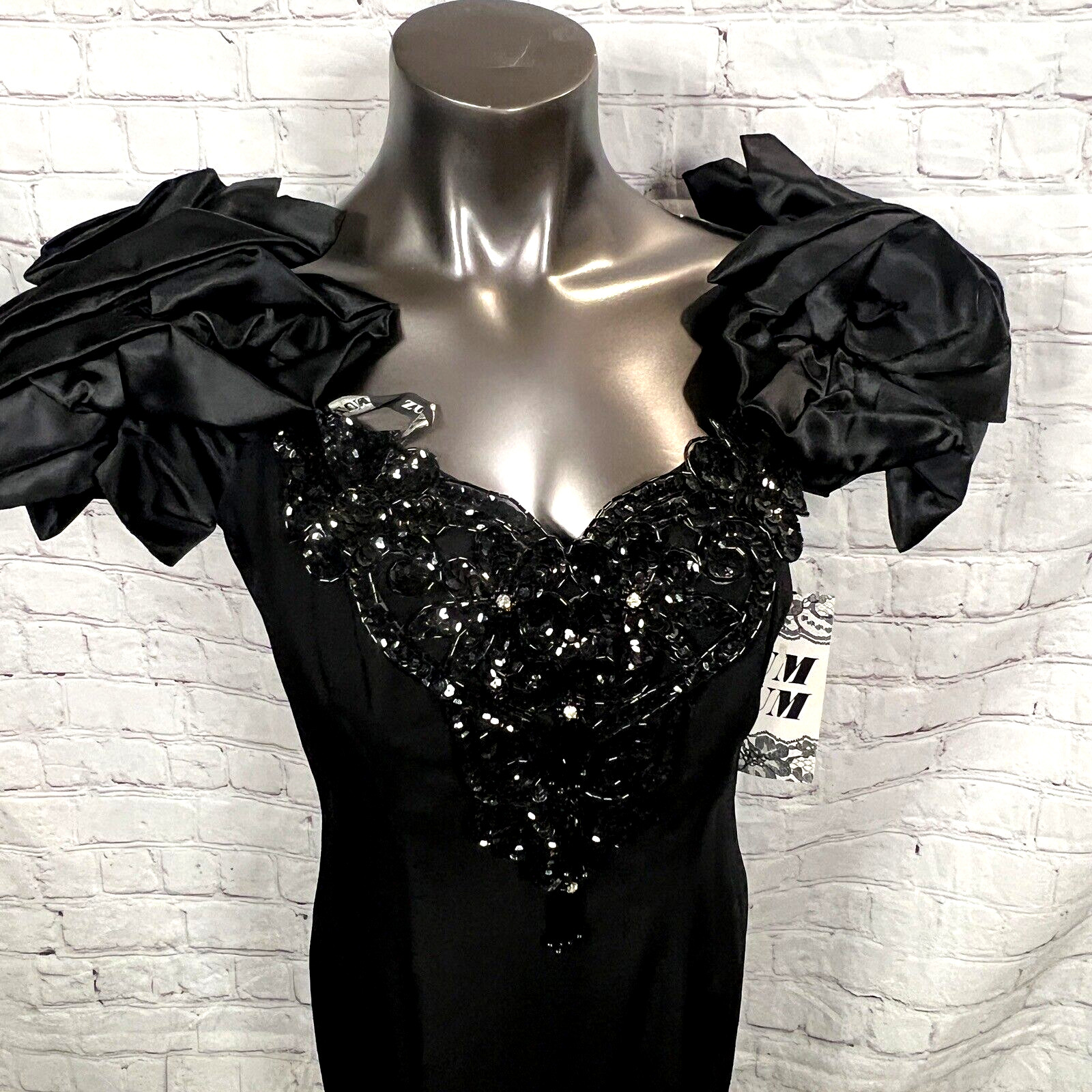 Vintage 90s Zum Zum Size 11/12 Black Beaded Sequin Rhinestones Formal Dress NWT
