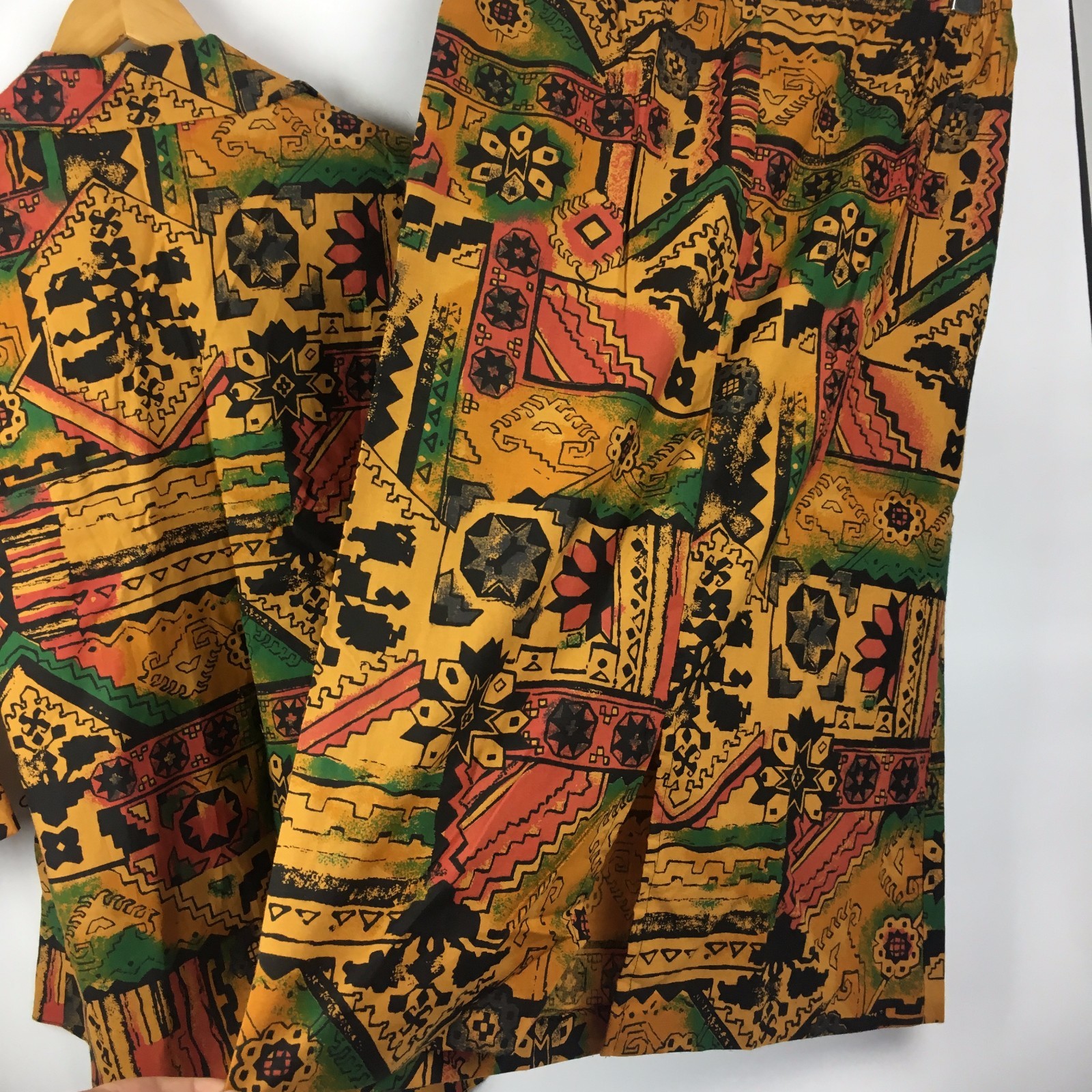 80s Vintage 2pc L Skirt Shirt Outfit Set Ethnic Tribal Novelty Tropical Spanish