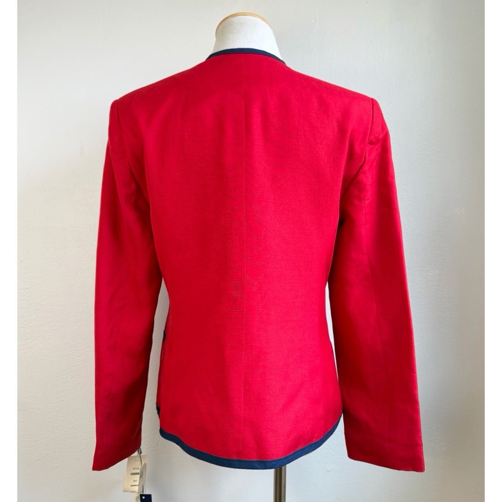 Vintage Red/Blue Rayon/Linen Blazer Size Small 6 Collarless Sport Coat Jacket