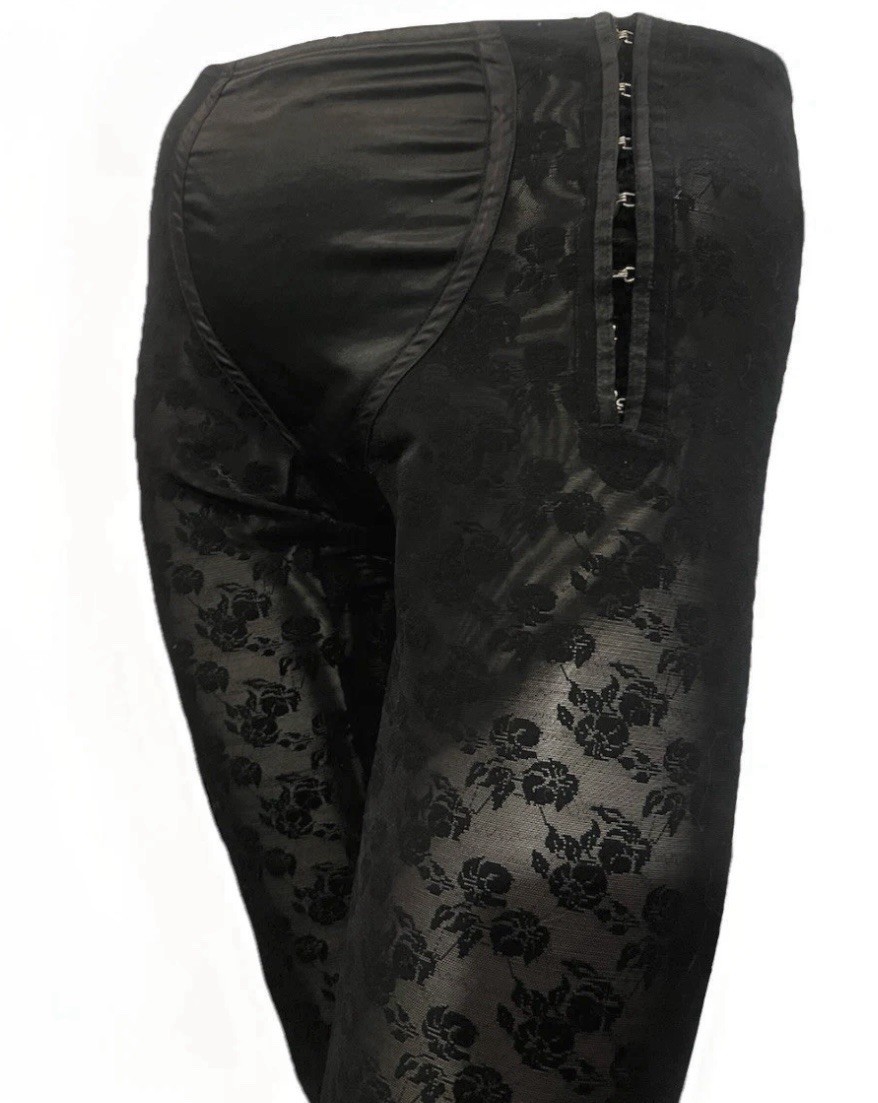 Vintage DOLCE & GABBANA F/W 1996 Stretch Girdle Black Floral Crop Pant Sz 42