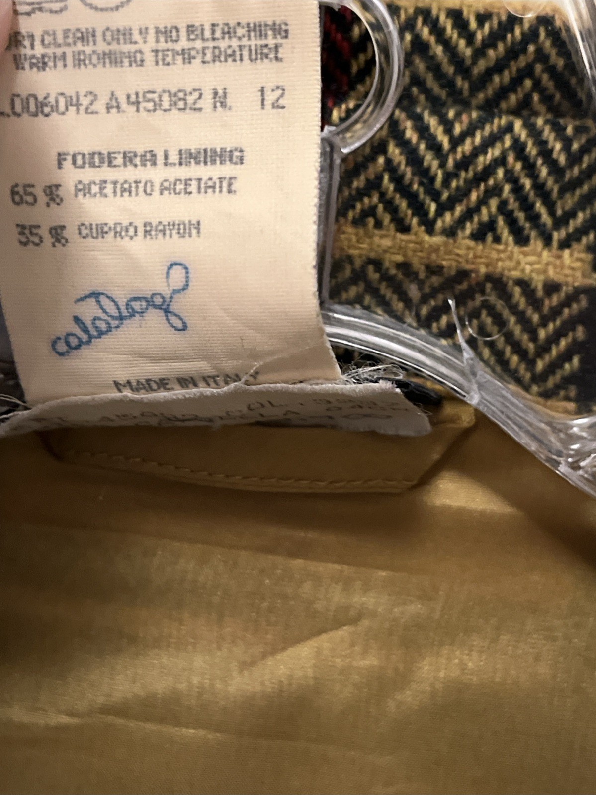 VINTAGE Les Copains Blue Eagle Yellow Plaid Jacket Italy Sz 42 Wool Blend Grunge