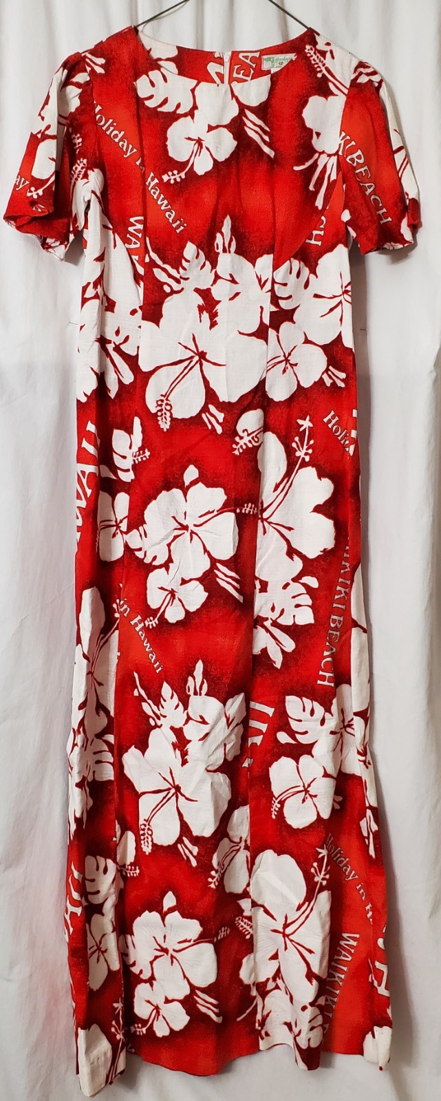 Vtg Hookano Brand Red & White Floral 100% Cotton Dress 'Holiday in Hawaii’