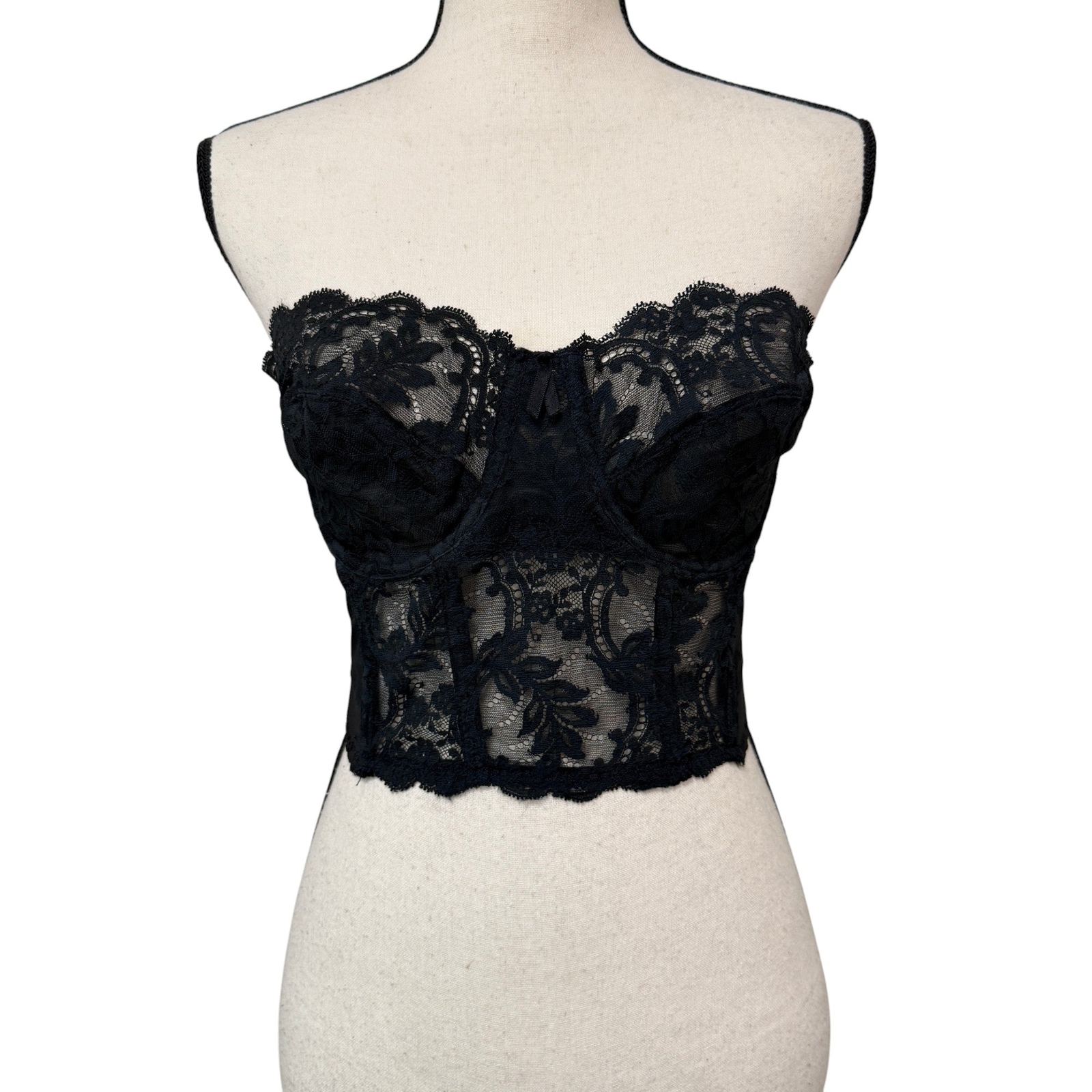 Vintage Fleur de Lace by Smoothie Black Lace Bustier 36Cc