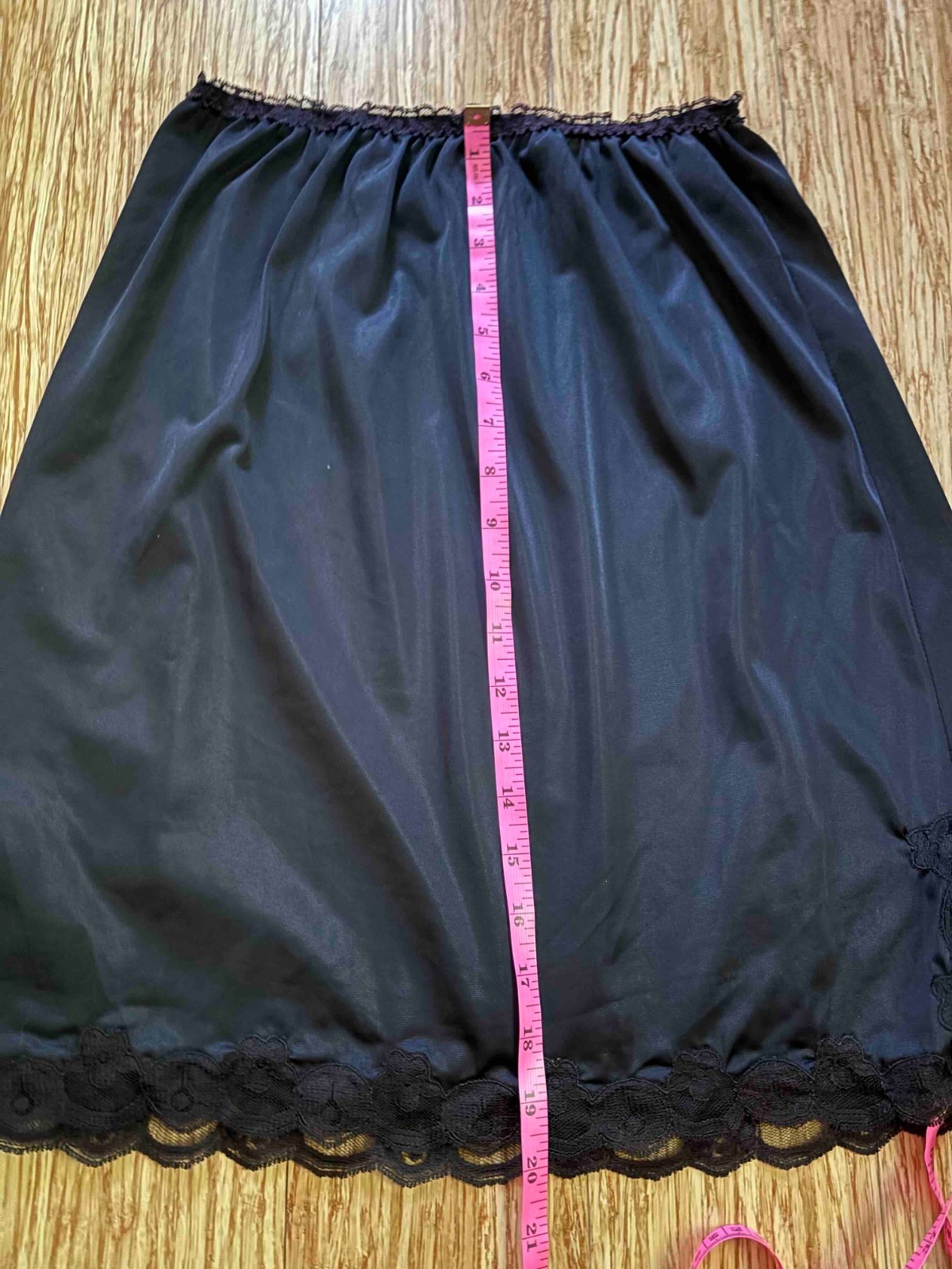 Vintage Black Nylon Half Slip Avian Large ILGWU USA Lace Trim Goth Cottage