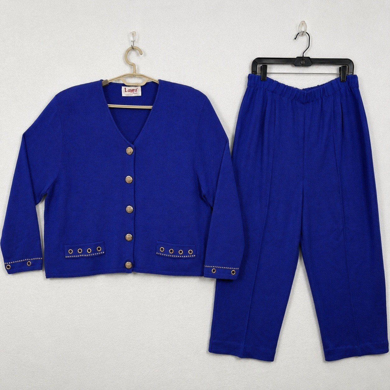 Vintage Laura by Alyzia Royal Blue Knit Cardigan Pants Set 18 Classic Old Money