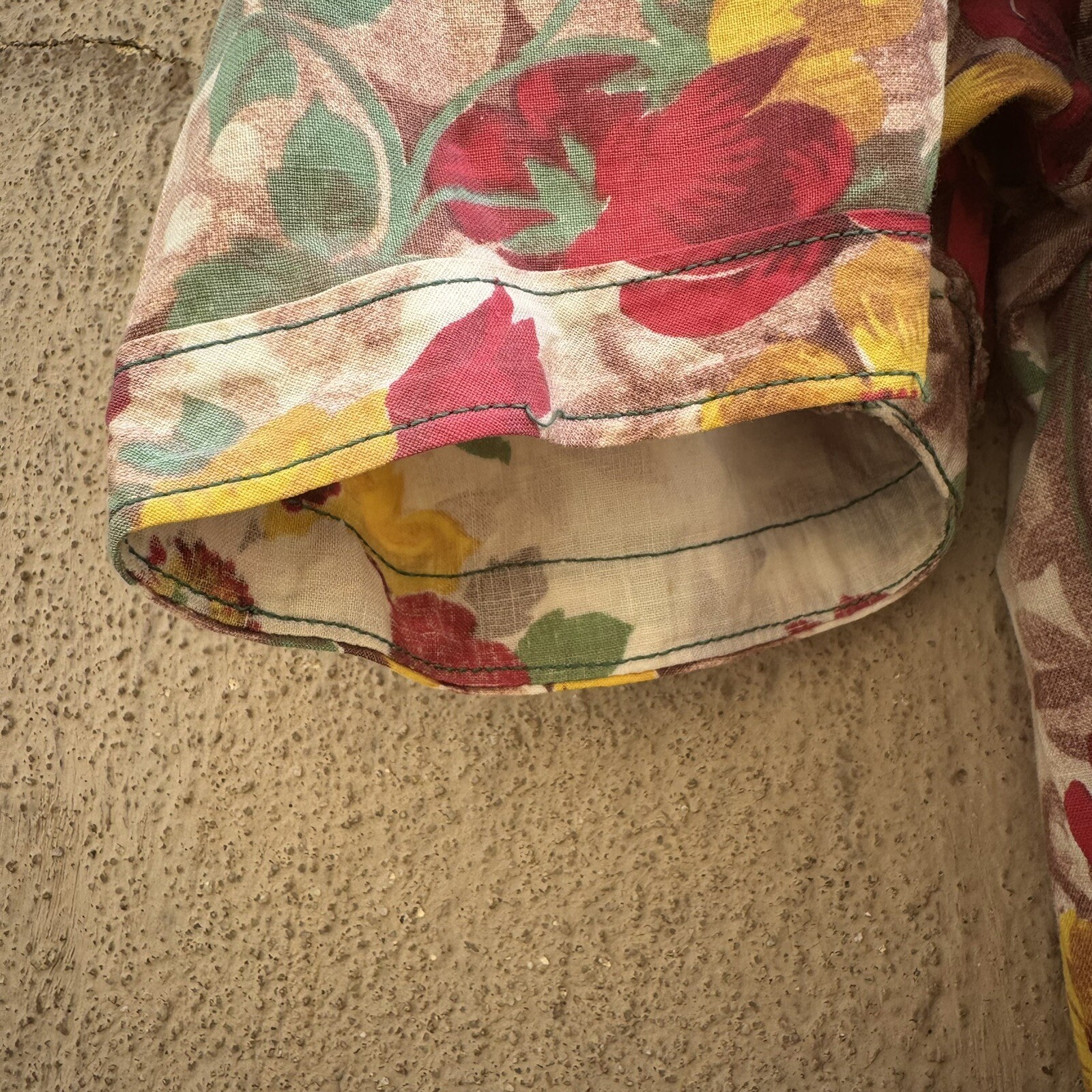 Vintage 1940s White, Red, Yellow, Brown Floral Print Cotton Zipper Dress 1930s
