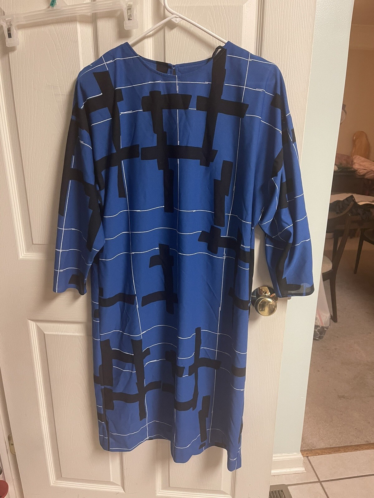 VNT Disco dress from 80’s black & blue Geometric A Line Sz Large 42 Bust