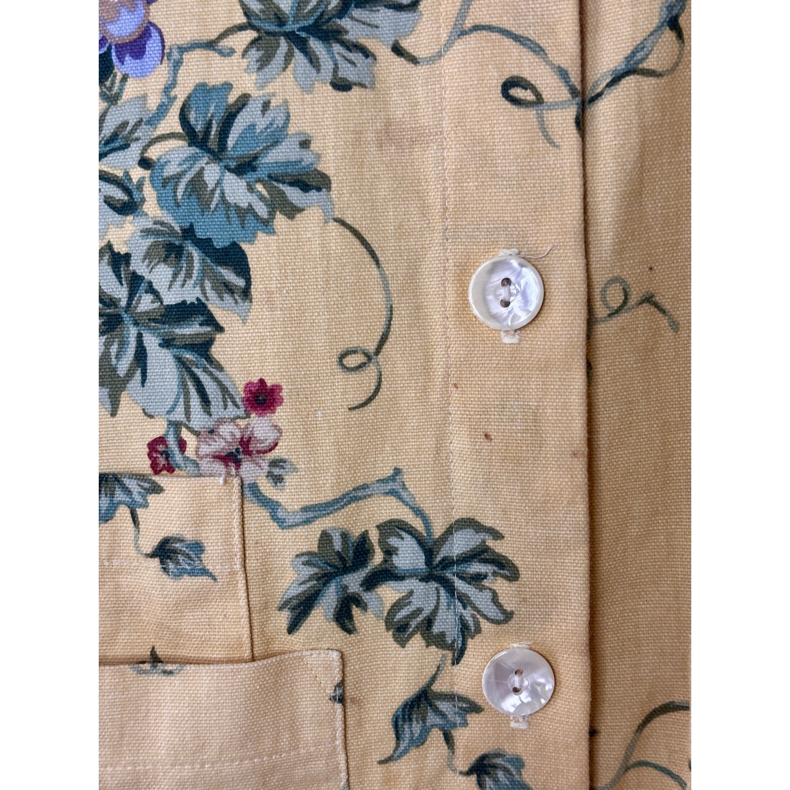 Vintage 1980s Gianna Rose Butter Yellow Floral Tunic Smock Chore Coat Artist S