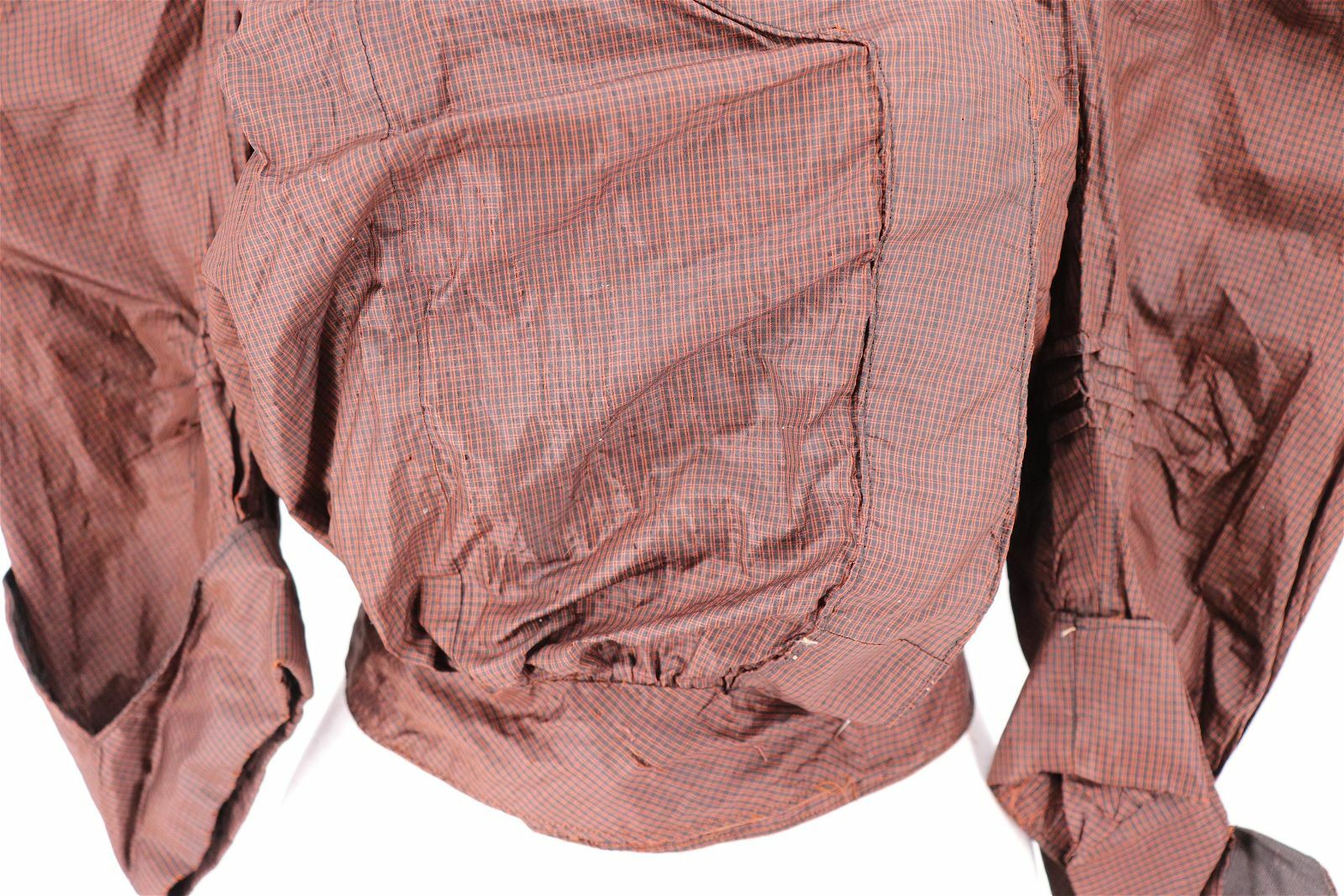 Antique Edwardian Brown Plaid Silk Wrap Bodice Top 1890s -1910s Early 1900s