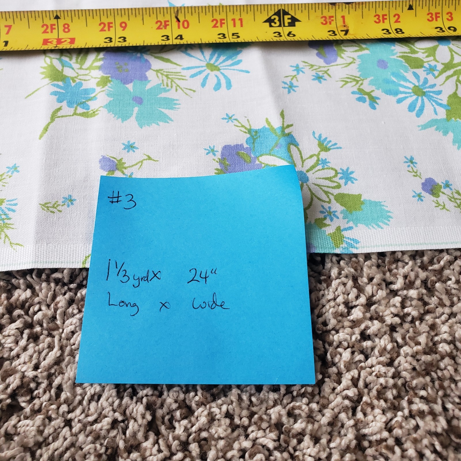 1960s Vintage Cotton Aqua Blue Mint White Floral Lot Of 4 Remnants #81